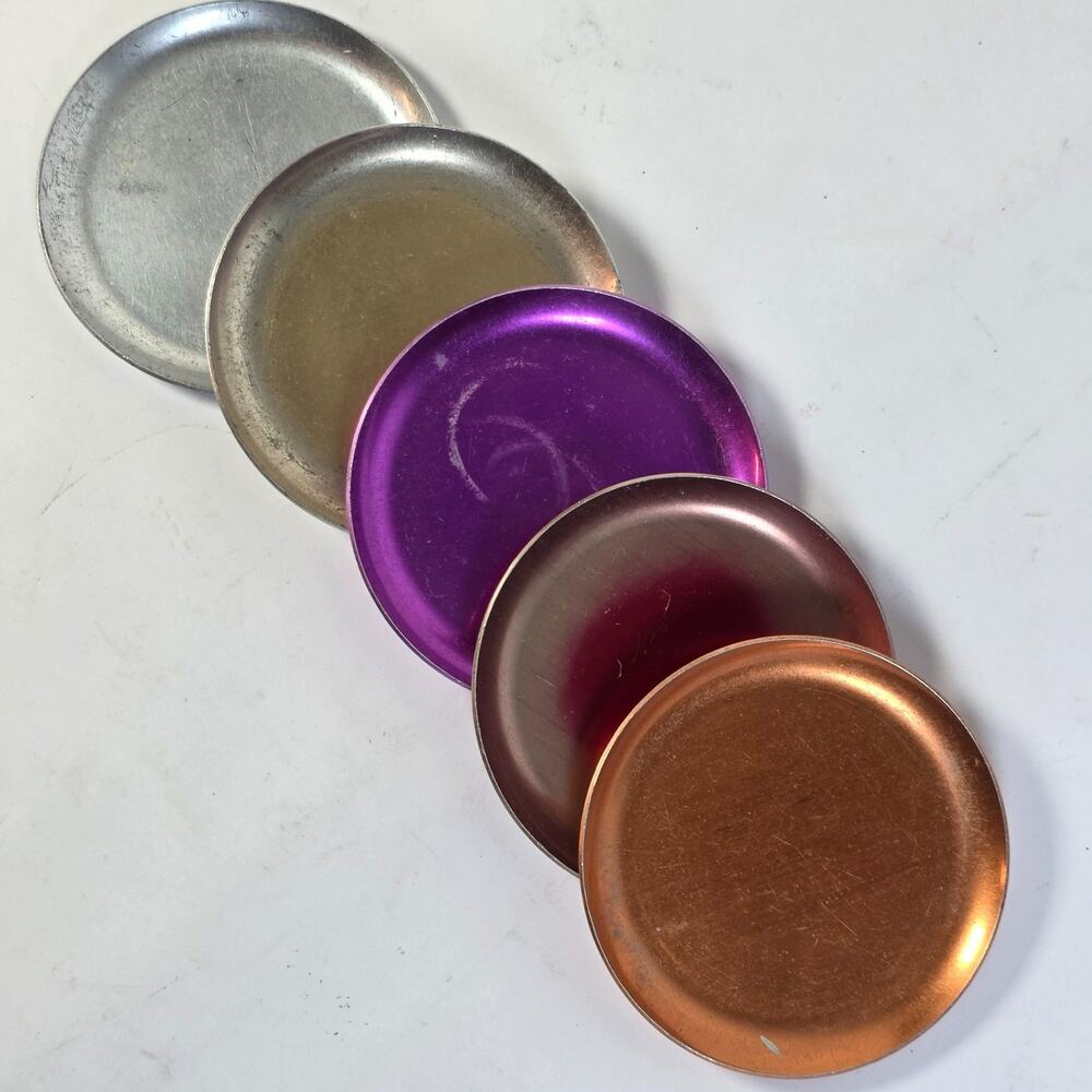 Vintage Heller Hostess Ware Colorama Aluminum Coasters Set 5 MCM Italy USED